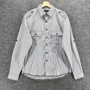 Carbon Shirt Men M Medium White Plaid Button Up Collared Long Sleeve Cotton